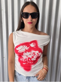 Remera Roses Crema