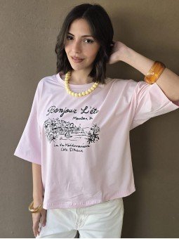 Remera Bonjour Rosa